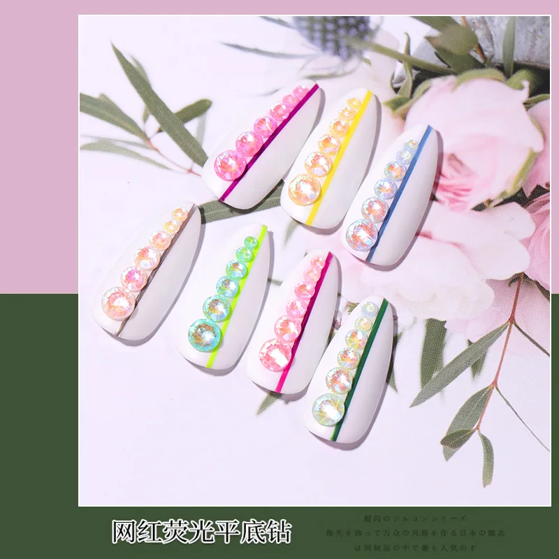 1 упаковка, Микс, ss6-ss20, флуоресцентные, хрустальные, светящиеся, неон, Стразы для ногтей, светящиеся в темноте, 3D Стразы, драгоценные камни, украшения для ногтей