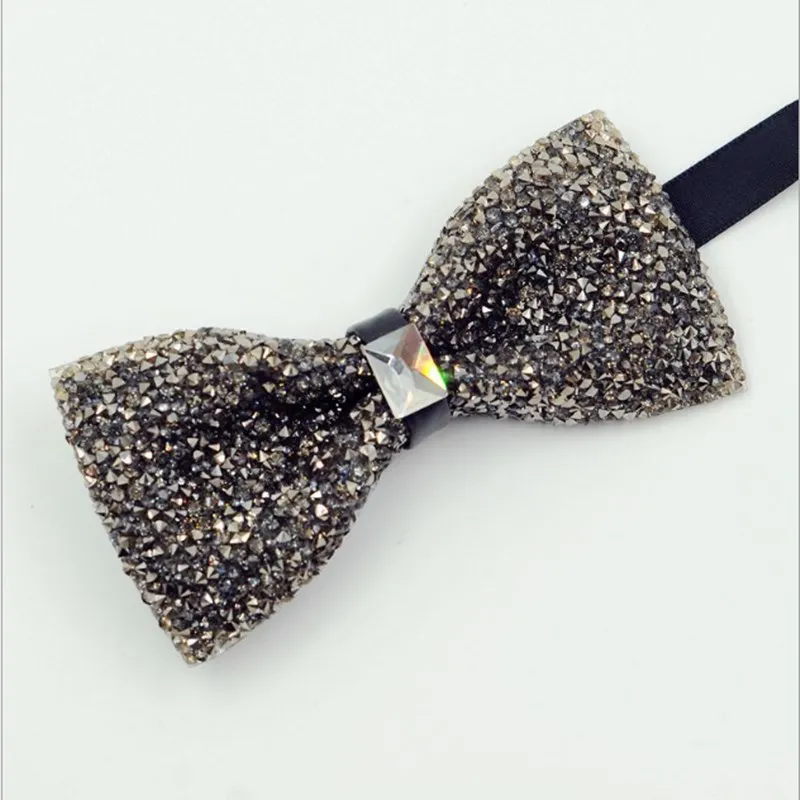 Роскошный Алмазный галстук бабочка черного цвета для мужчин стразы воротник