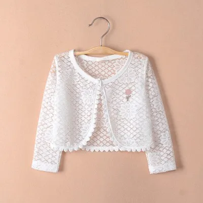 Белая кружевная открытая куртка-кардиган для девочек Пляжная верхняя одежда