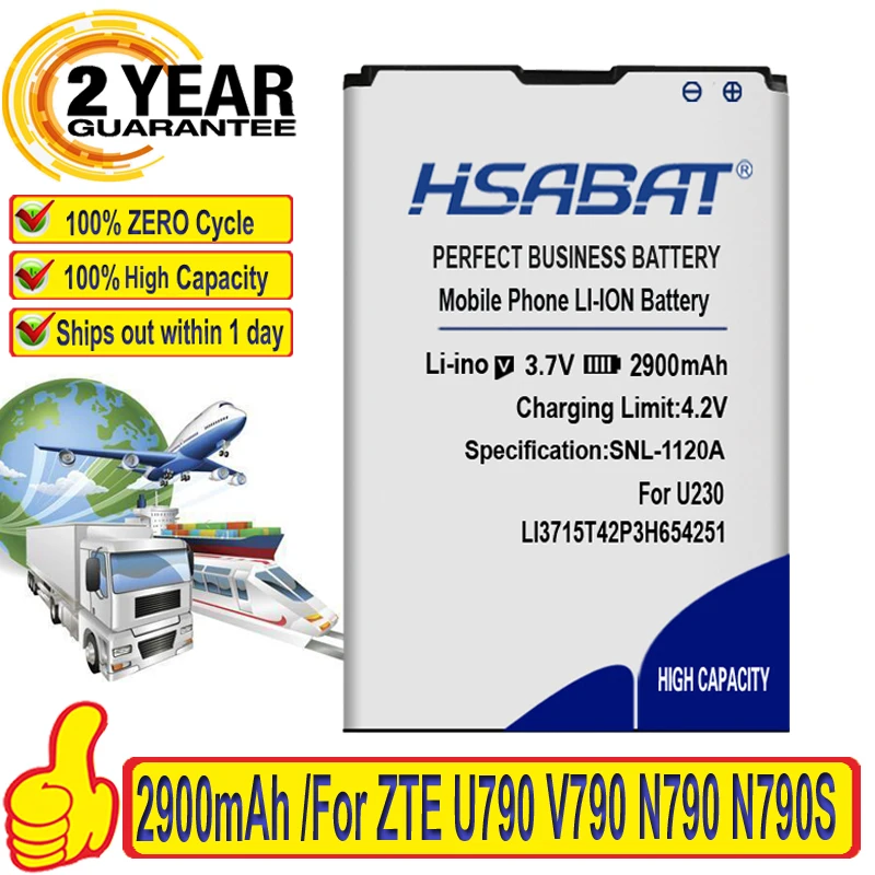 Аккумулятор HSABAT для ZTE U790 V790 N790 N790S U805 U232 U230 U215 U700 U600 R750 AC30 MF30AC33 2900 мАч LI3715T42P3H654251|battery