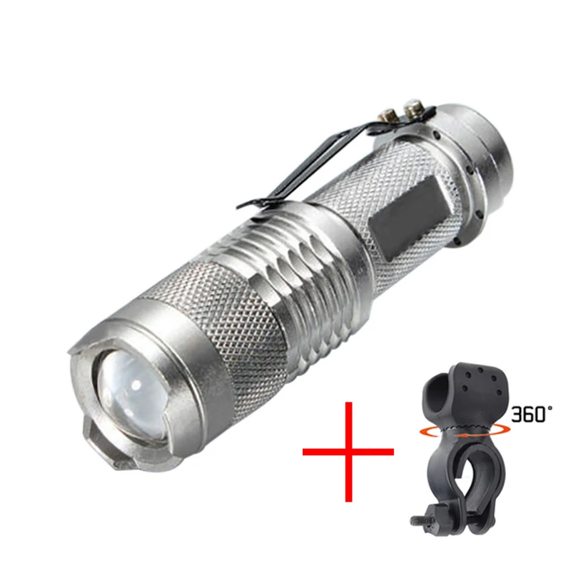 flashlight and clip Мини-велосипедный светодиодный светильник 350 люменов велосипедный передний фонарь Водонепроницаемый зум-светильник с регулируемым фокусом перезаряжаемый велосипедный светильник - Цвет: flashlight and clip