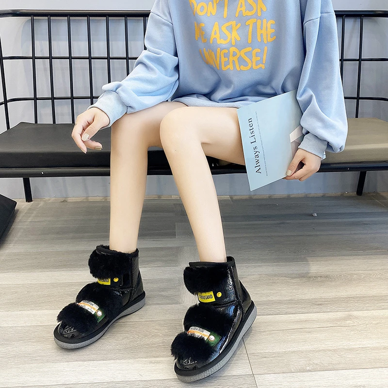 

Snow Boots New Women's Winter Shoes Thick Sole Plaforms Ankle Boot Round Toe Thick Plush Warm Cotton Shoe Side Zip Silver Black