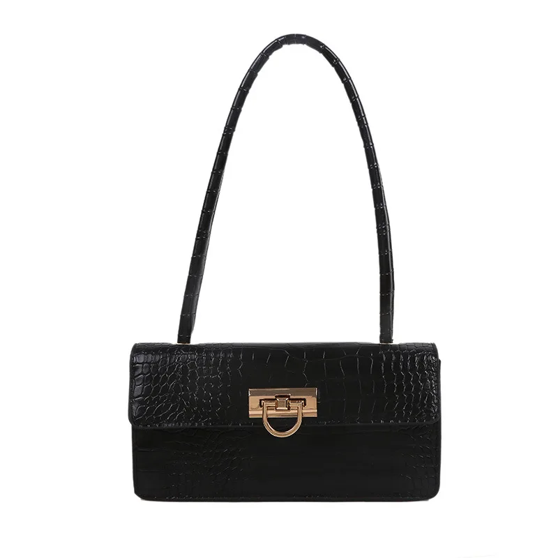 

Fashionable retro armpit bag 2021 personalized lock female bag crocodile pattern western style soft surface shoulder bag