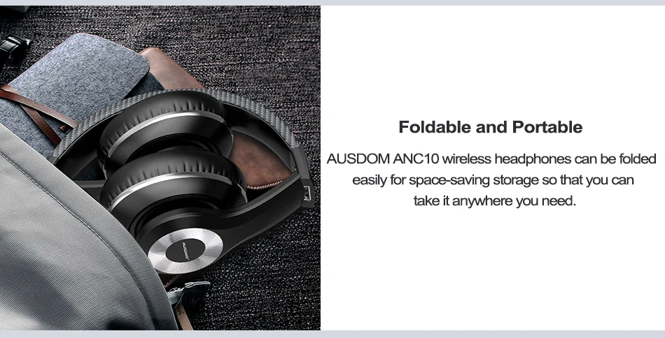 Ausdom ANC10, активные Беспроводные наушники с шумоподавлением, Bluetooth, складные, 20 ч, время воспроизведения, Hi-Fi, глубокий бас, Bluetooth гарнитура