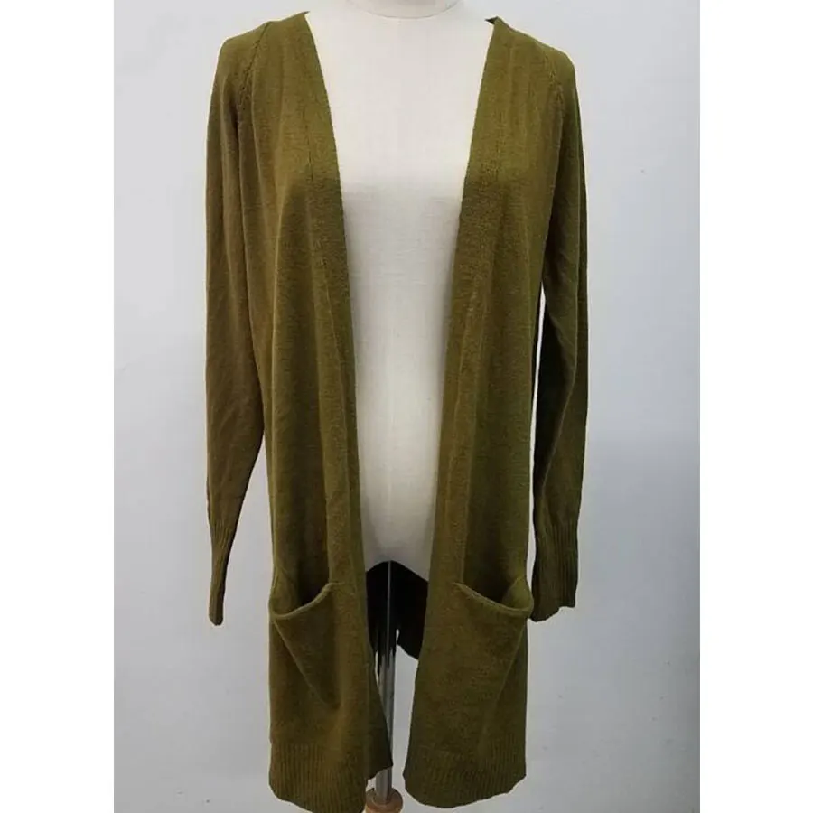 green Women's sweater long solid color large pocket knit cardigan sweater - Цвет: green