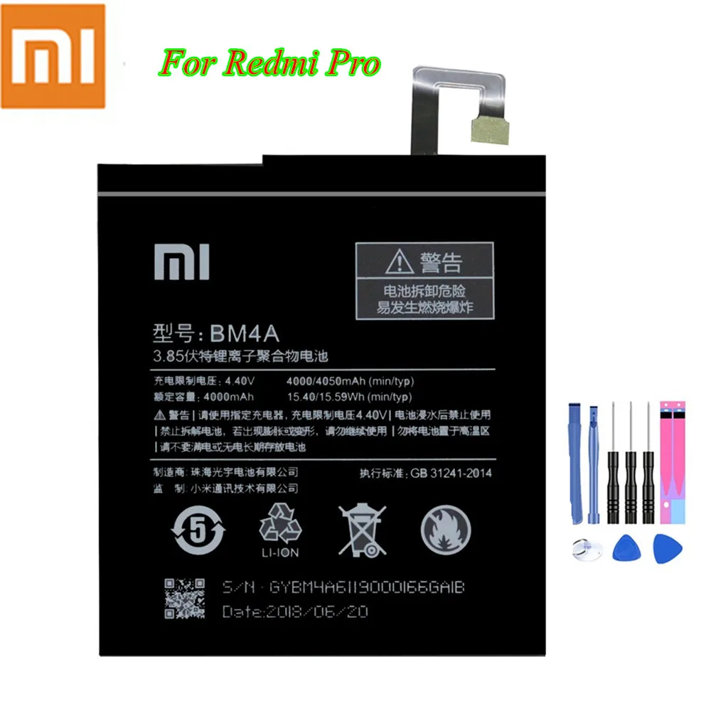 Xiao Mi оригинальный аккумулятор BM4A для Xiaomi Redmi Pro подлинный 4000/4050 мАч Высокое