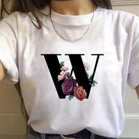 flowerswomen t shirt harajuku casual white tops tees women 2020 new summer casual female t shirt 26 alphabet letter