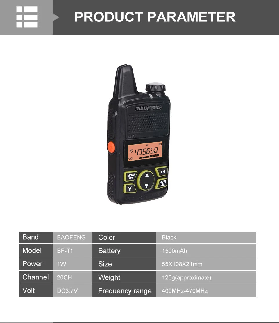 1 шт. мини Baofeng Walkie Talkie 10 км BF-T1 UHF 400-470MHz lcd Портативное двухстороннее радио детская игрушка беспроводной домофон FM Ham радио