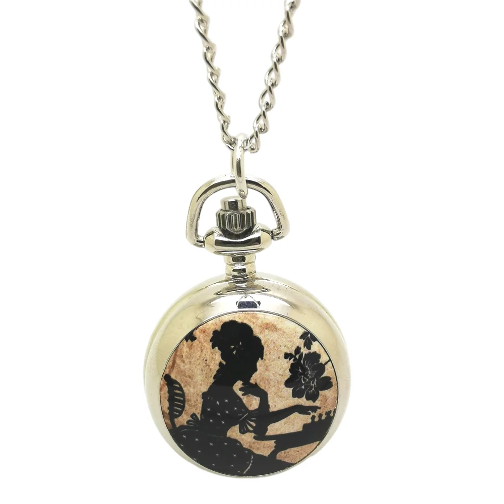 (6028) серебряные викторианские леди играют в шахматы ожерелье карманные часы