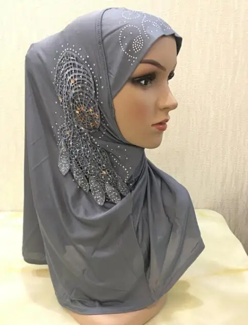 H018 красивый большой мусульманский хиджаб с кружевом и камнями для девушек