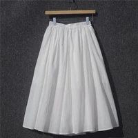 ashiofu custom made 2021 new style cotton and linen skirt spring summer solid color big white long high waist literary skirts