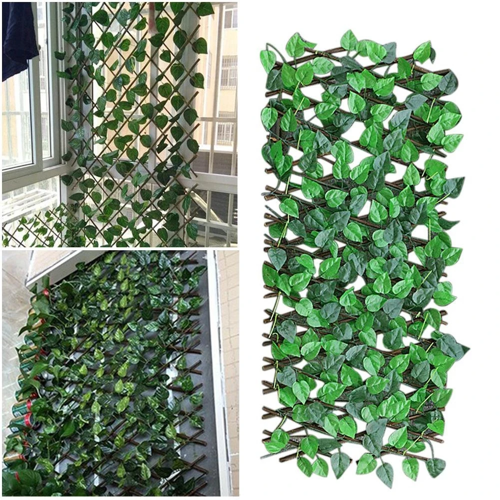 Adjustable Retractable Fence Artificial Leaf Garden Trellis Decoration Privacy Expanding Wooden Landscaping Fence Balcony