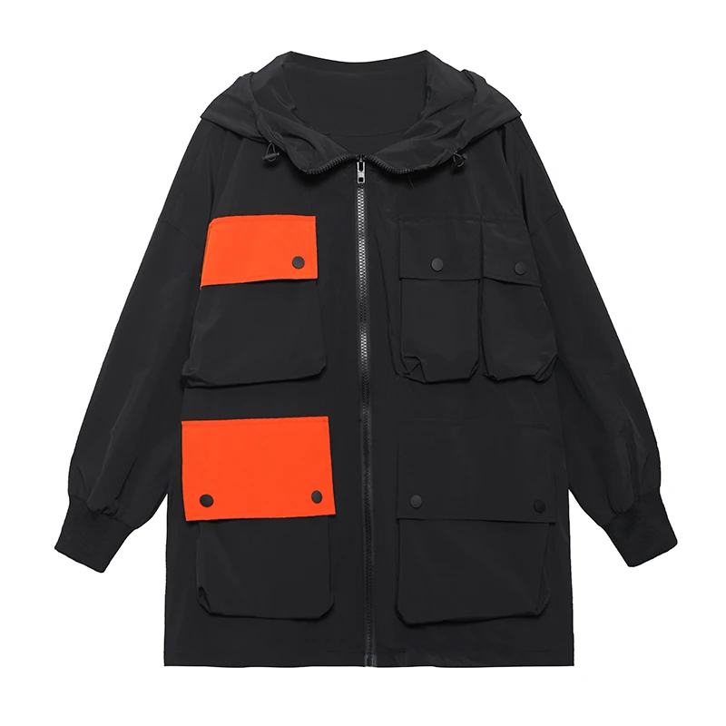 

kywommnz Women, Windbreaker, Fashion, Long Sleeves, Stitching, Hooded, Coat, Trendy, Sunscreen, Thin, Spring Autumn 2021, E323