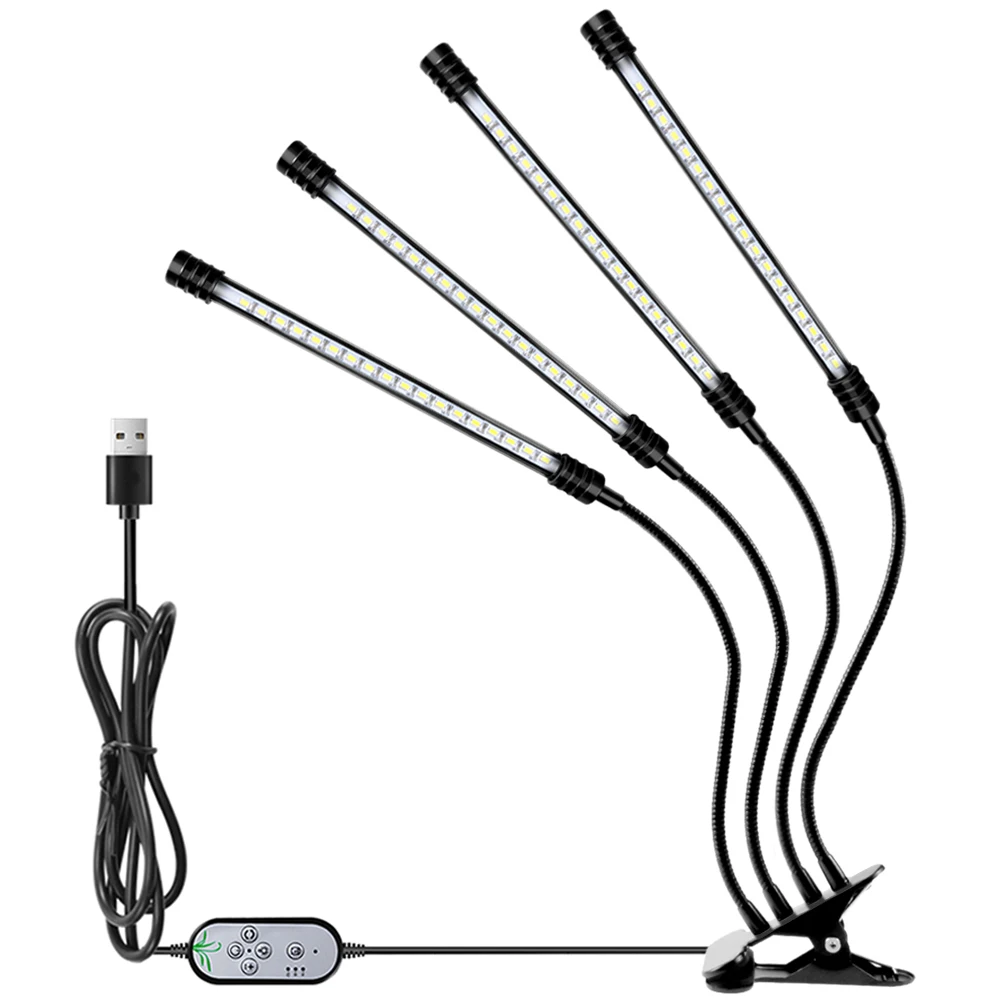 

USB Plant Grow Light Sunlight White Full Spectrum Lighting Desktop Clamp Growing Lamp for Plants 5 Dimmable Levels 4/8/12H Timer
