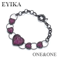 eyika red gem stone bracelet love heart bangle pave white black cubic zirconia women hot sale jewelry delicate gift for lovers