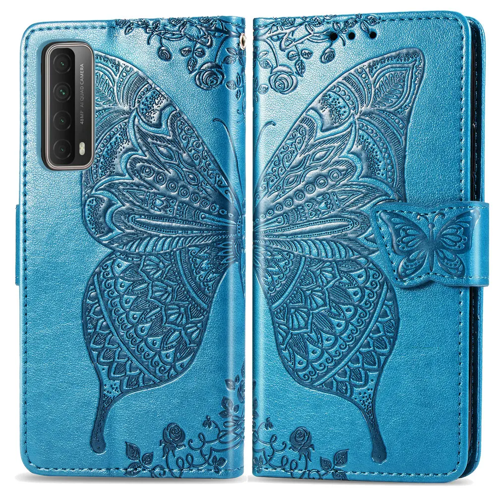 

NEW For Huawei P Smart 2021 Emboss Wallet Case 3D Butterfly Leather Card Slot Shell for Huawei P Smart2021 Flip Case Shockproof