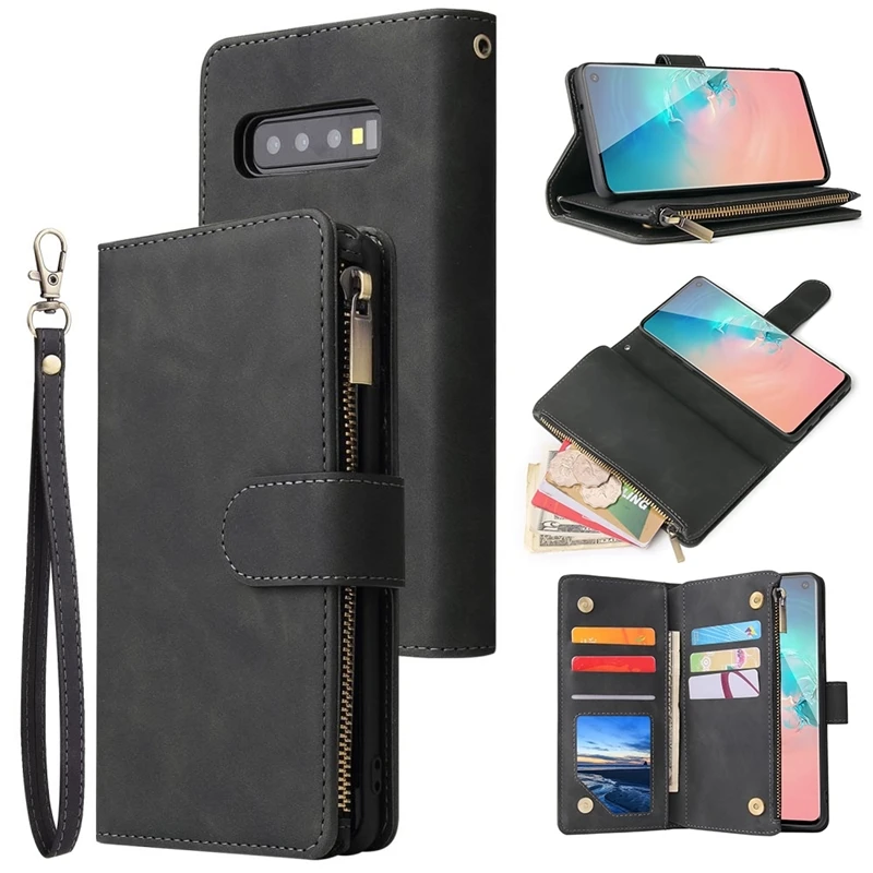 

Zipper Flip Case for Samsung Galaxy S8 S9 S10 S10e Plus Leather Cover for Galaxy S20 FE Wallet Slim Card Holder Strap Capa Coque