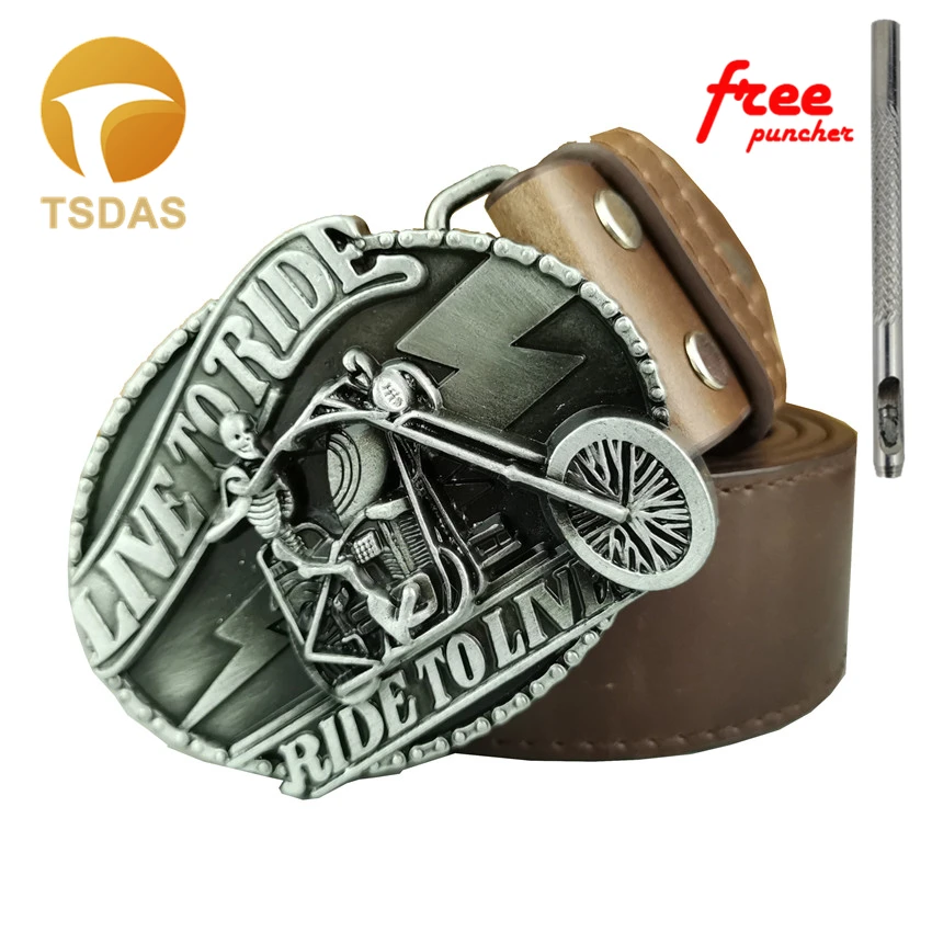 

LIVE TO RIDE Metal Belt Buckles for Man Unisex Western Skull Belt Buckles with Leather Belt Drop Shipping
