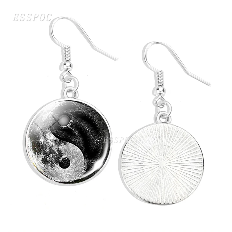 

Black And White Yinyang Taichi Symbols Dangle Earrings Jewelry Yin Yang Life Tree Glass Cabochon Drop Earrings Gifts For Women