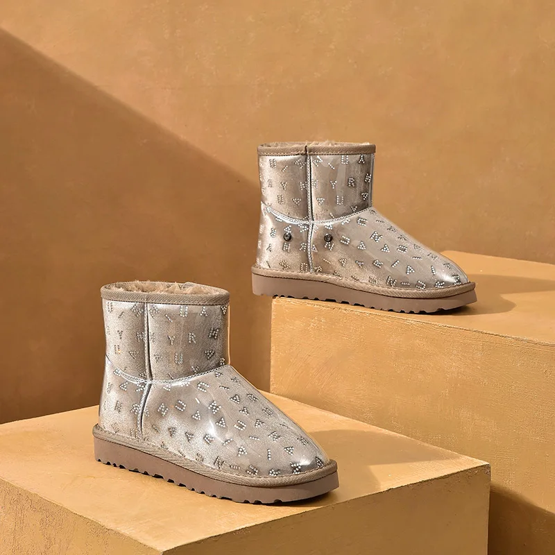 BeauToday для снежной погоды Женские прозрачные Ботильоны круглый носок Стразы