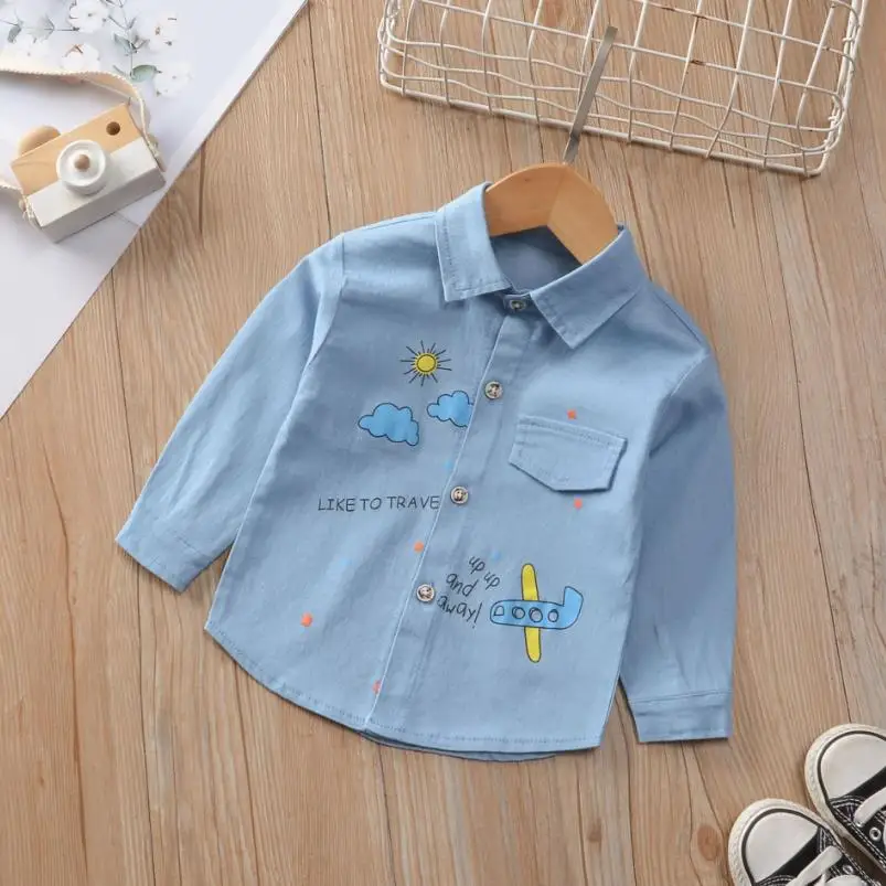 Рубашка джинсовая для мальчиков тонкая весна-осень От 0 до 5 лет |