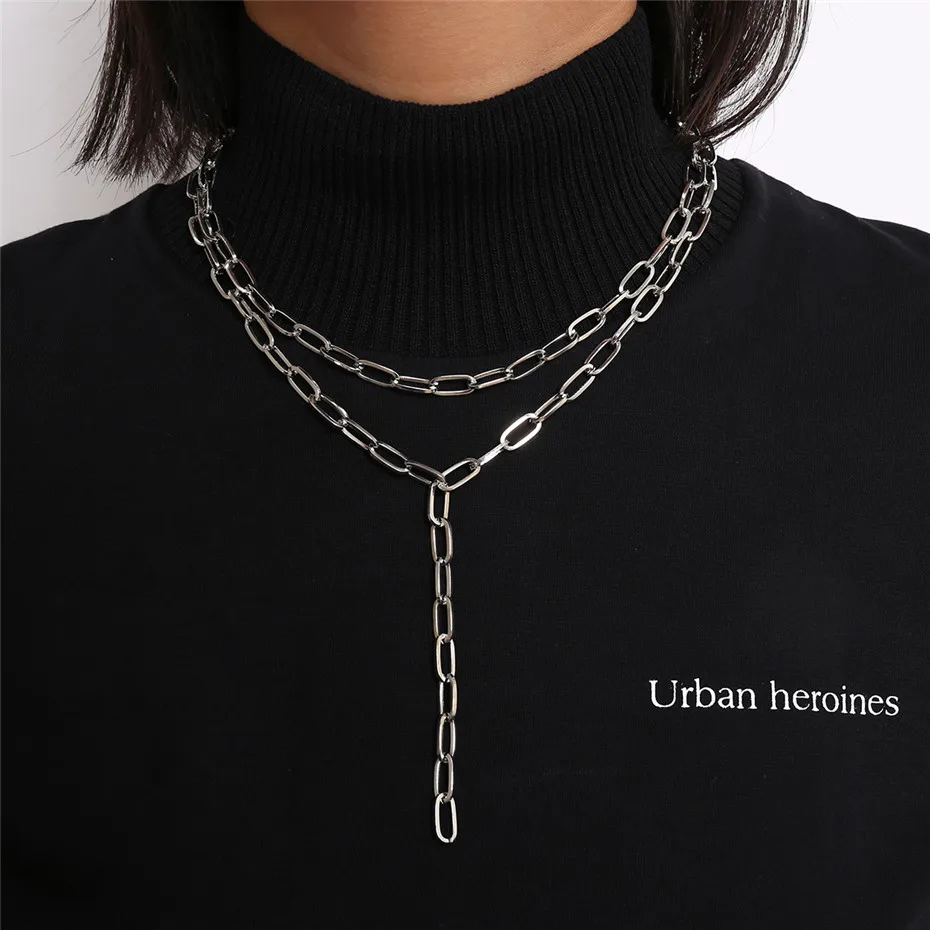 Ingemark Multi Layer Twist Lock Thick Choker Necklace Collares Steampunk Men Chunky Chain Long Tassel Necklace for Women Jewelry