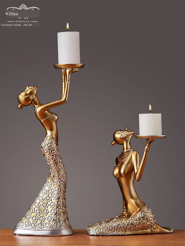 European omantic golden candlestick ornaments creative beauty candle holder two-piece light luxury dining table take photo props | Дом и сад
