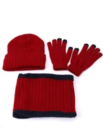 winter beanie hat scarf gloves three piece set women men touch screen gloves outdoor warm velvet knitted unisex beanie hats sets