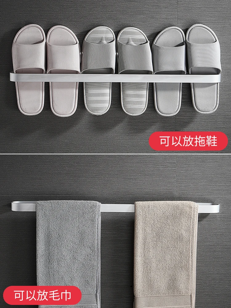 

Bathroom slippers rack wall-mounted free punching toilet storage and shoes toilet rack space aluminum