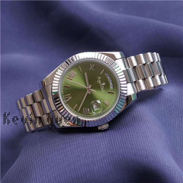 Silver Green Роскошные брендовые новые мужские часы DAYDATE из желтого розового золота, часы на день, дата, президент, автоматические механические часы Roma, серебристый, черный, зеленый, синий, 41 мм - Цвет: Silver Green