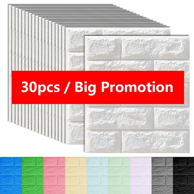 

30Pcs Self-Adhesive 3D Brick Sticker DIY Waterproof Foam Wallpaper Kids Room Kitchen Roof Ceiling Background Wall Decals Tiles