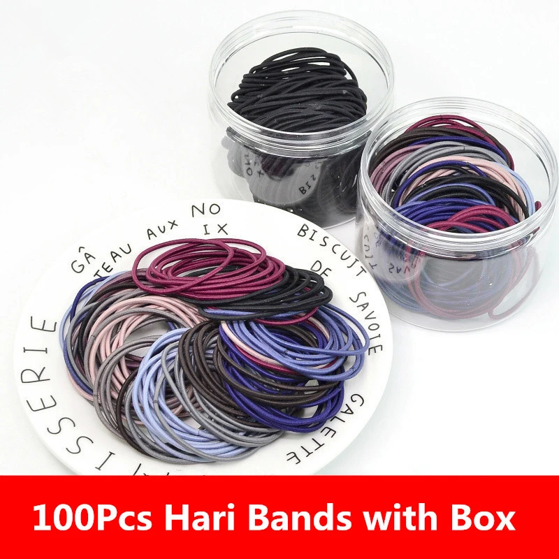 

100Pcs Summer Korean Fine Hair Bands with Gift Box Girls Hair Bands Set Lady Hair Ring Kids Women Children Hair Rubbers Bands