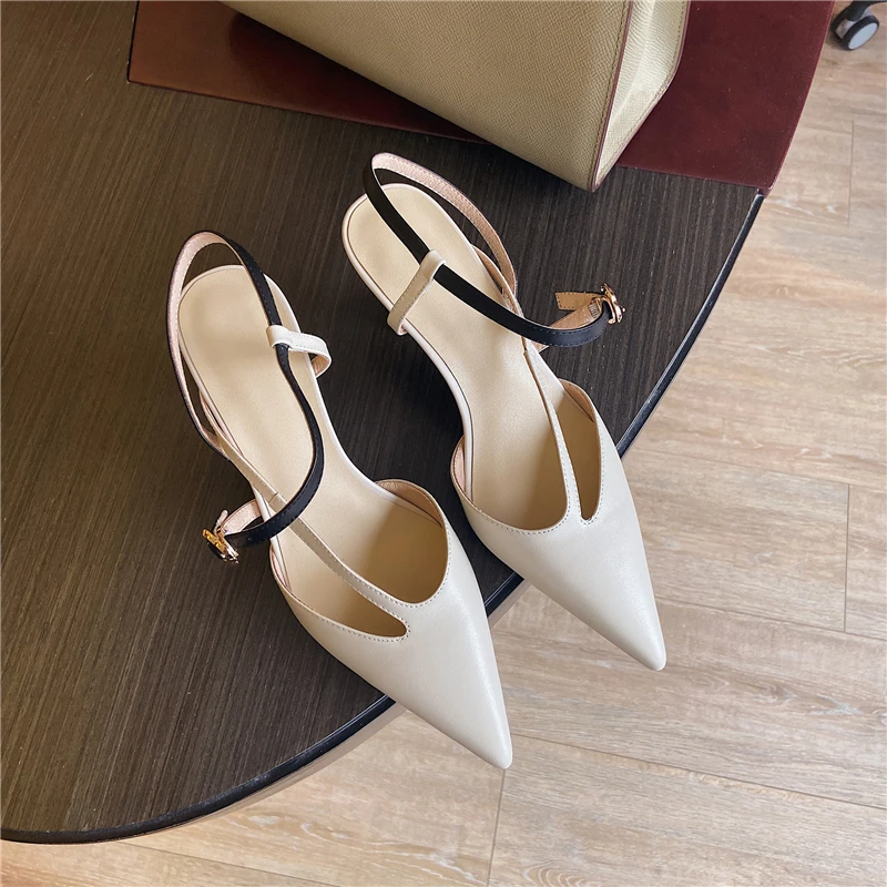 Туфли женские с ремешком на пятке 6 см заостренный носок высокий каблук красивая