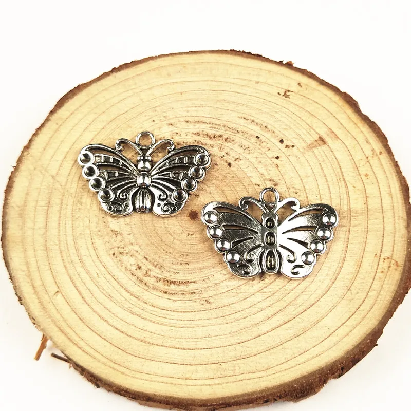 10 шт. подвески бабочки 26x17 мм античные посеребренные Подвески сделай сам