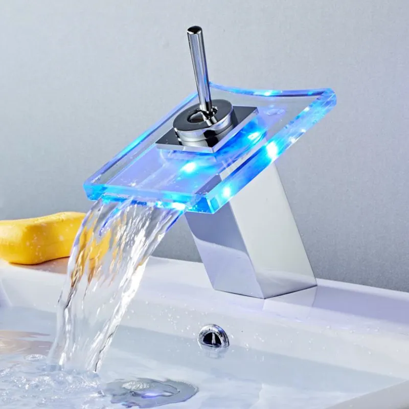 Смеситель для ванной комнаты со светодиодной подсветкой хромированная латунь