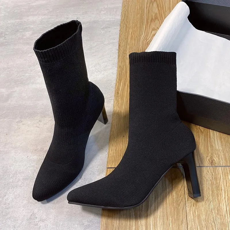 Women Boots Corduroy Butterfly-knot Boots Sexy High Heels Party Shoes Winter plus velvet Keep Warm Female Boots zapatos de mujer