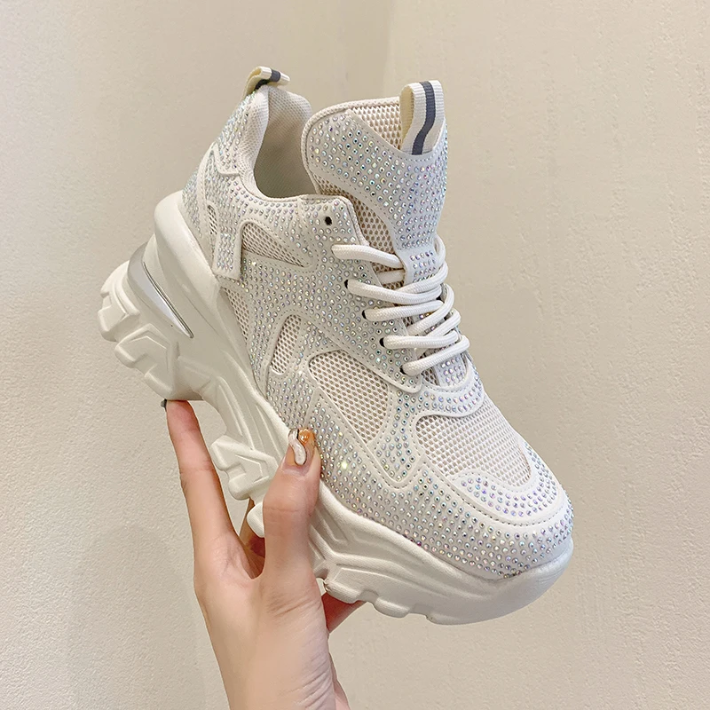 

Crystal Sneakers Women Platform Shoes Basket Femme New Designer Height Increasing Ladies Trainers Chunky Sneakers Woman