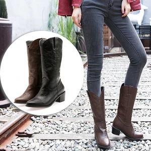 Классические ботинки челси с вышивкой и острым носком; Женские ковбойские сапоги до колена; Казаки; Западные женские ковбойские ботинки; Женская обувь; Botas Mujer