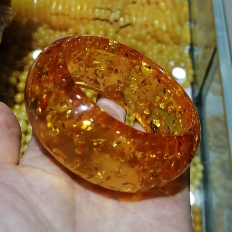 

Natural Baltic Golden Flower Amber Wide Bangle Women Gemstone Bracelets Gifts For Mom And Girlfriend Fine Jewelry Accessories
