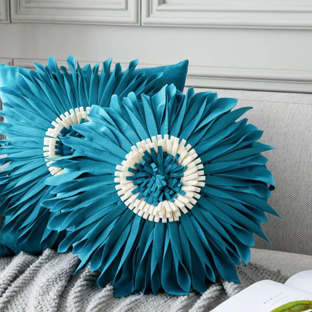 

45x45cm Round 3D Chrysanthemum Pillows Case Home Modern Cushion Cover Creative Sofa Decoration Velvet Stitching Throw Cover