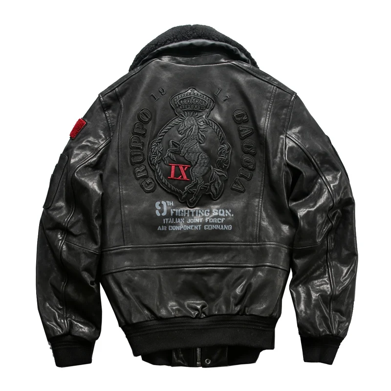 Мужская кожаная куртка-бомбер с натуральным мехом короткая приталенная ВВС G1 из