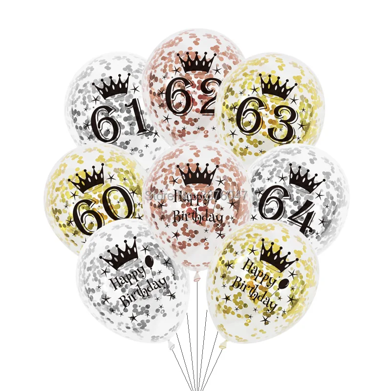 

6 шт./лот, воздушные шары на день рождения, 60, 61, 62, 63, 64, розовое золото, серебро