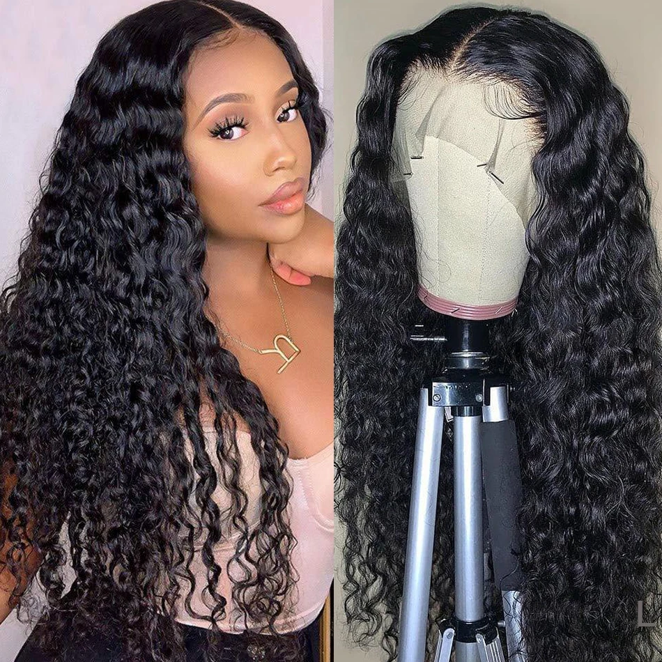 13x1 Malaysia Water wave Lace Wig Human Hair Wigs 150% Curly T Part Lace Wig For Woman Pre Plucked Bleached Knots Wigs