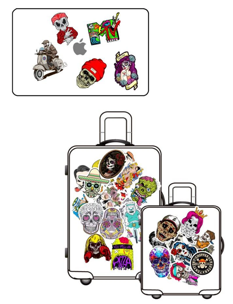 

10/50/100pcs Terror Sticker Graffiti Skeleton Dark Funny Decal Toys for DIY Sticker Travel Case Laptop Skateboard Guitar Fridge