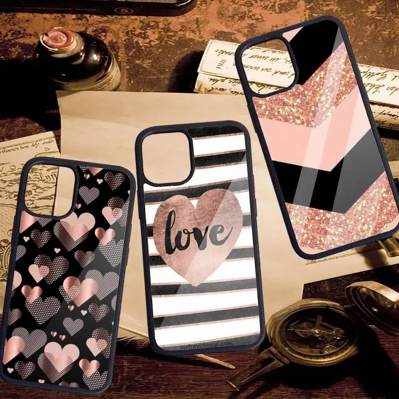 

Gold Rose Love heart Phone Case PC for iPhone 11 12 pro XS MAX 8 7 6 6S Plus X 5S SE 2020 XR