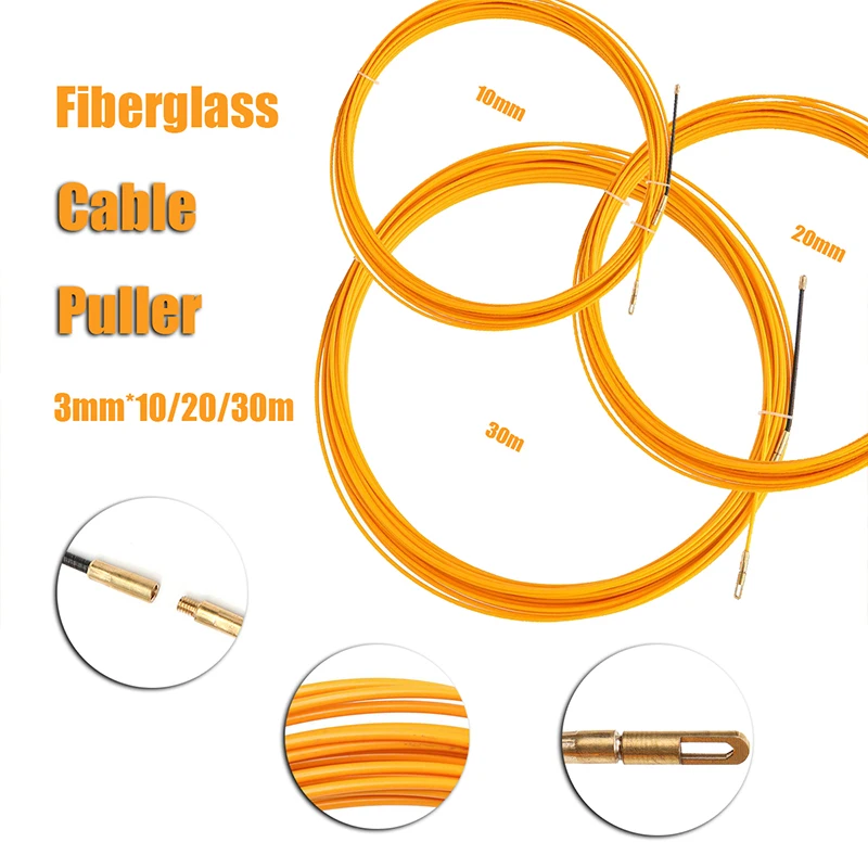 

5/10/15/20/25/30M Cable Puller Fish Tape Yellow Cable Fiberglass Fish Tape Reel Puller Fiberglass Metal Wall Wire Conduit 3mm