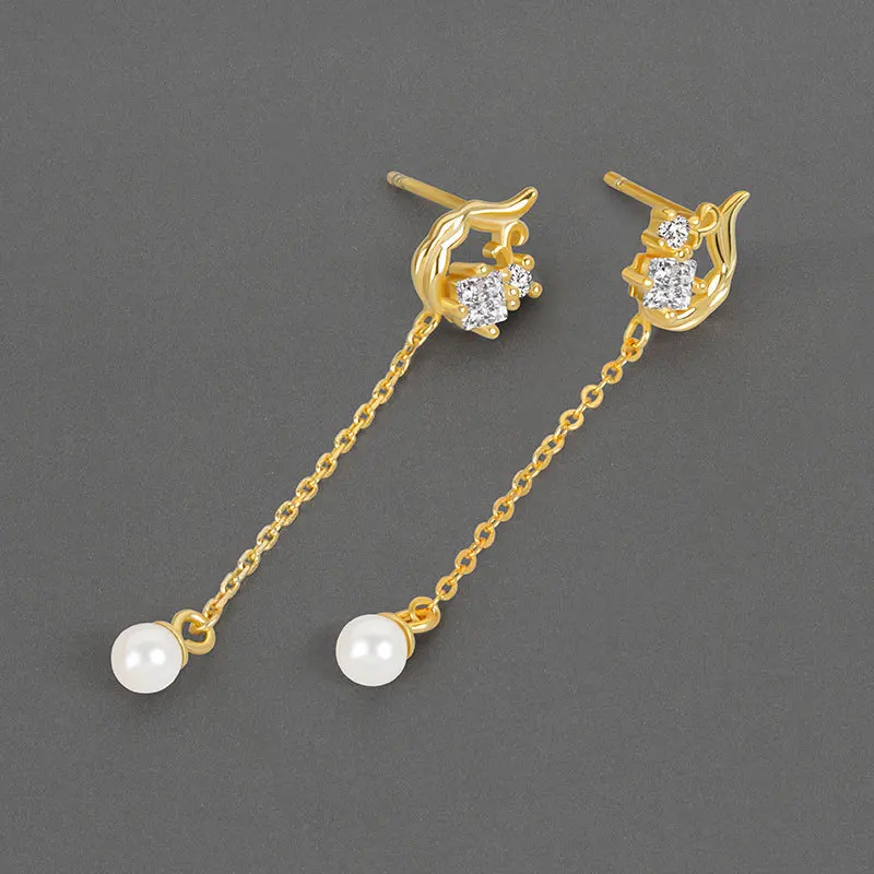 

LIVVY Silver Color New Fashion Zircon Tassel Imitation Pearls Earrings Charm Women Trendy Jewelry Vintage Party Accessories Gift