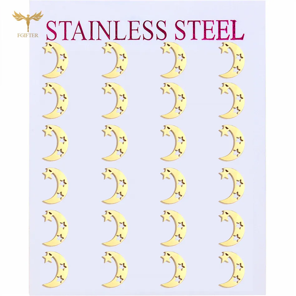 

Golden Moon Star Stud Earrings Set Hollow Stainless Steel Women's Accessories Romantic Personality Aesthetics Ladies Jewelry