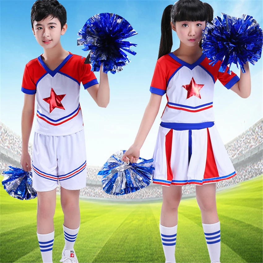 Boy Gril Student Cheerleader Teenagers School Uniform Skirt Kid Dance Costume Gymnastics Children Performance Clothing 110-160CM