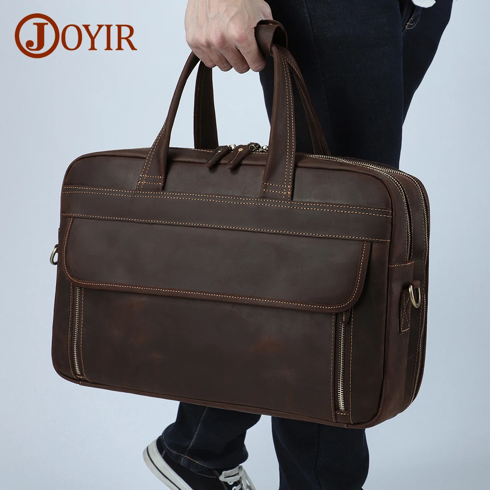 

JOYIR Crazy Horse Leather Messenger Bag Men's Briefcase Vintage 17" Laptop Bag Male Large Capacity Business Travel Bag Handbag